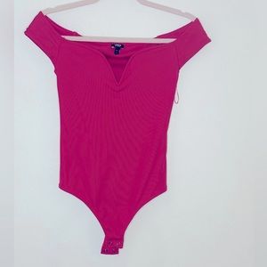 Express bodysuit off the shoulder top.  Size S.  Color raspberry